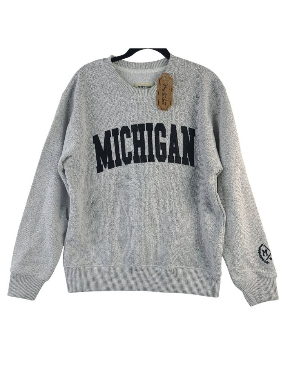 Michigan Logo Gray Crewneck Sweatshirt Sz Large Soft Knit Nantucket Embroidery